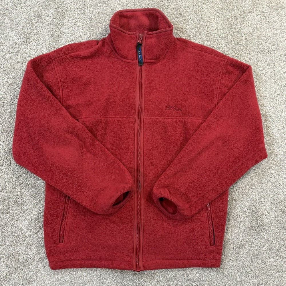 L.L. Bean Full Zip Fleece Jacket M Red Outdoor Casual Layer Warm Classic Pockets